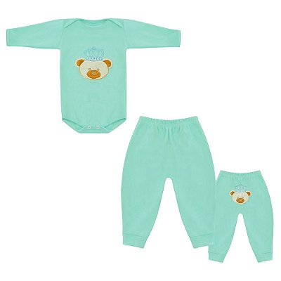 Conjunto Bebê Masculino Camiseta Manga Longa e Calça Ursinho Realeza