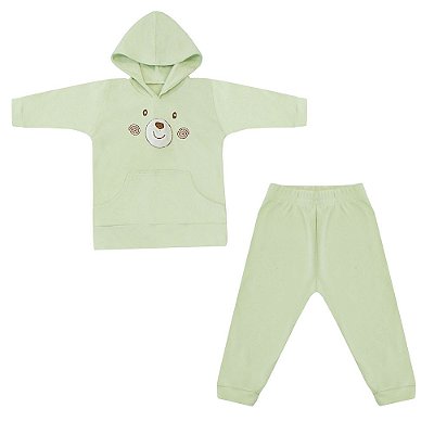 Conjunto Bebê Masculino Casaco Manga Longa com Capuz e Calça Théo Verde