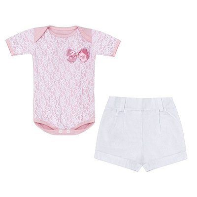 Conjunto Bebê Feminino Body Manga Curta e Shorts Malu