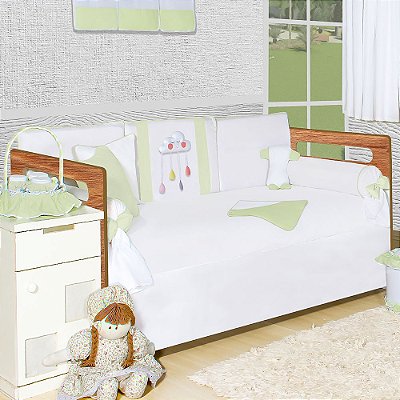 Kit Cama Babá Nuvem Verde 8 Peças