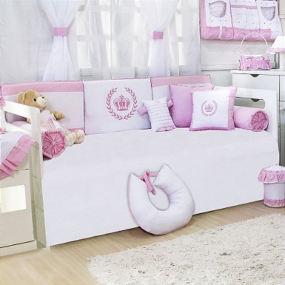 Kit Cama Babá Coroa Rosa 8 Peças