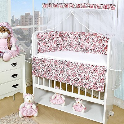 Kit Mini Berço Rubi 6 Peças Floral Rosa