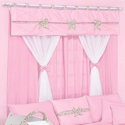 Cortina Dupla para Quarto de Bebê e Infantil com Estampas 07 Peças Coleção Elegance