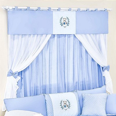 Cortina Dupla Urso Baby Azul Bebê 07 Peças para Quarto de Bebê