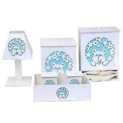 Kit Higiene Urso Nas Estrelas Azul Mdf