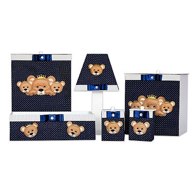 Kit Higiene Urso Poá Marinho Mdf