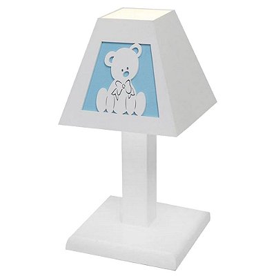 Abajur MDF para Quarto de Bebê Urso Baby Branco com Azul