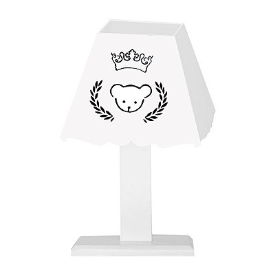 Abajur MDF para Quarto de Bebê Urso Coroa Branco