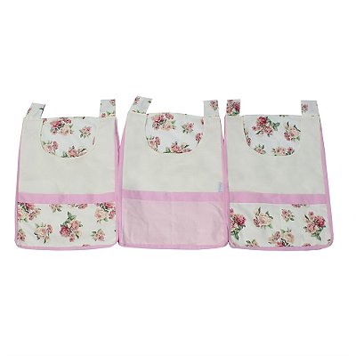 Porta Fraldas De Parede Floral Luxo Rosa 3 Peças