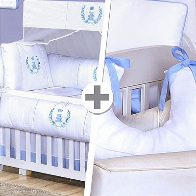 Combo Kit Berço + Almofada Amamentação Realeza Azul Bebê
