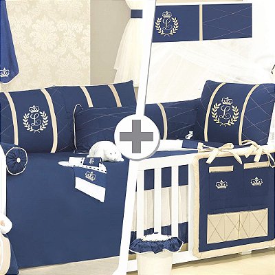 Combo Kit Berço + Kit Cama Babá Com A Inicial Do Bebê Luxo