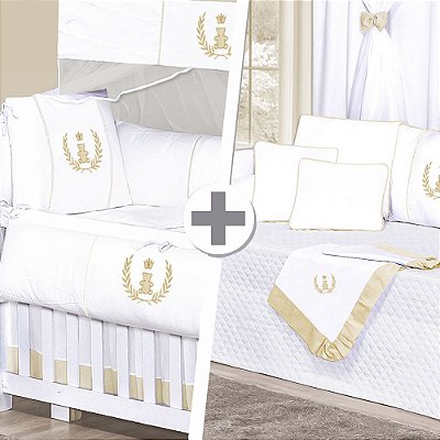 Combo Kit Berço + Kit Cama Babá Realeza Palha