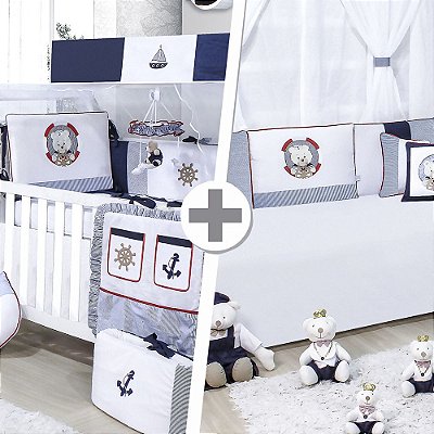 Combo Kit Berço + Kit Cama Babá Urso Navegante