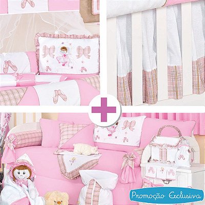 Combo Kit Berço + Kit Cama Babá + Cortina Bailarina