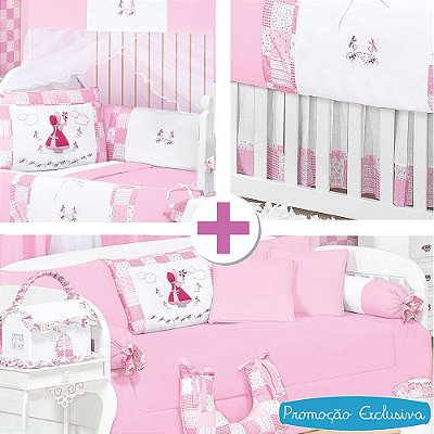 Combo Kit Berço + Kit Cama Babá + Cortina Camponesa