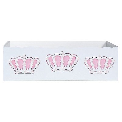 Cesta MDF Decorada para Quarto de Bebê Belly Coroa Rosa