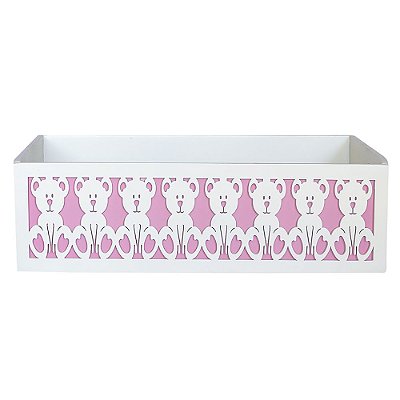 Cesta MDF Decorada para Quarto de Bebê Ursa Rosa