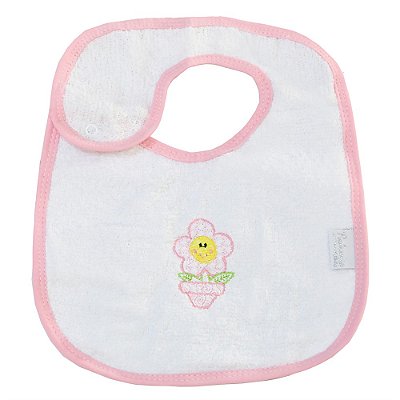 Babador Bebê Feminino Patch Flor Rosa com Botão