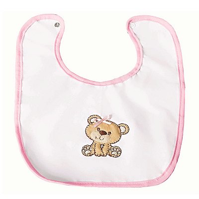 Babador Bebê Feminino Ursa Carinho Rosa com Botão