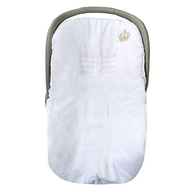 Capa Bebê Conforto Majestade Branca com Bordado de Coroa 100% Algodão