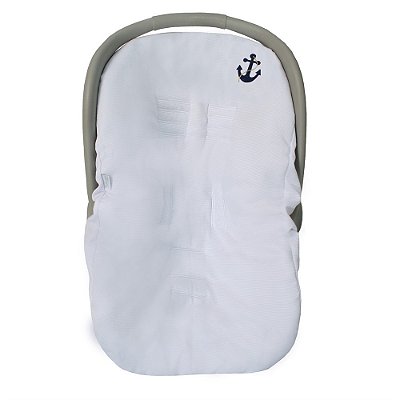 Capa Bebê Conforto Marinheiro Branca com Bordado Azul Marinho 100% Algodão
