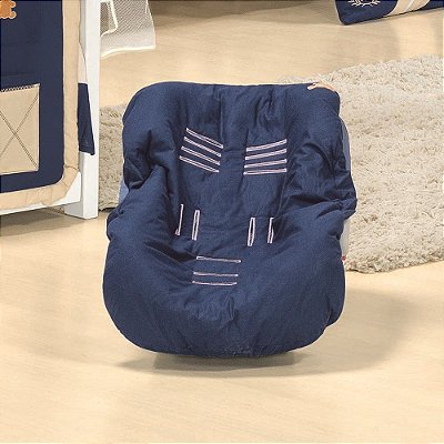 Capa Bebê Conforto Realeza Luxo Marinho com Bordado de Urso 100% Algodão