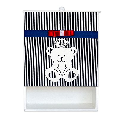 Porta Fraldas Urso Rei Marinho Listrado Mdf