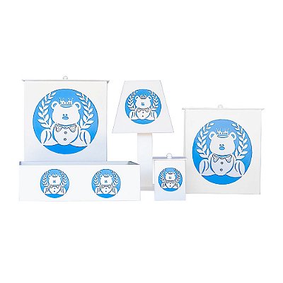 Kit Higiene Urso Rei Azul Bebê Mdf