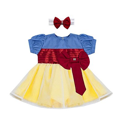 Vestido de Bebê Manga Curta Branca De Neve