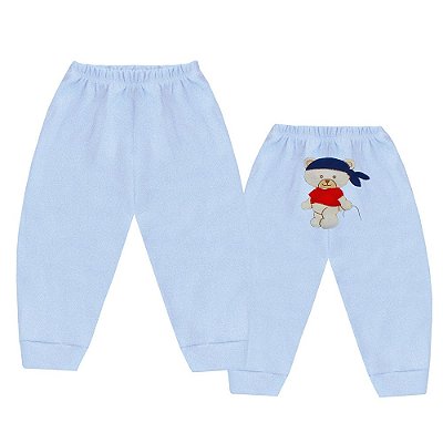 Calça de Malha para Bebê Menino com Bordado Piratinha Azul