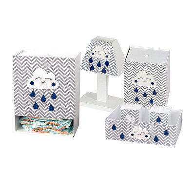 Kit Higiene Nuvem Azul Marinho Mdf