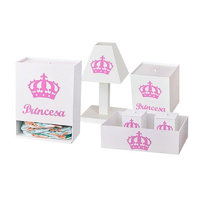 Kit Higiene Princesa Ursa Rosa Mdf