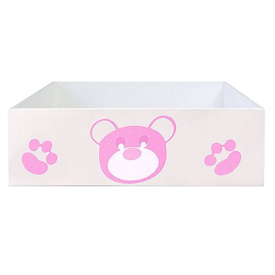 Cesta MDF Decorada para Quarto de Bebê Ursa Dengosa Rosa