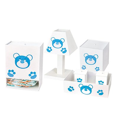 Kit Higiene Urso Dengoso Azul Bebê Mdf