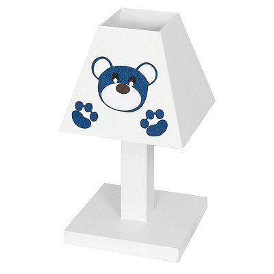 Abajur MDF para Quarto de Bebê Urso Dengoso Azul Marinho