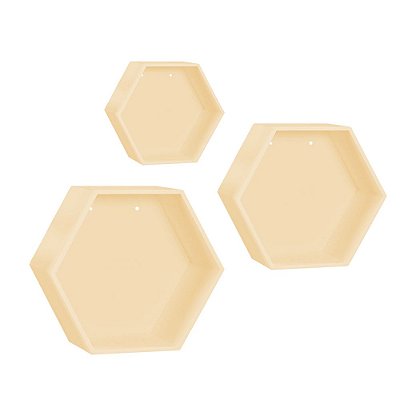 Kit De Nichos Colmeia Amarelo Bebê 3 Peças Mdf