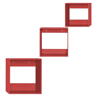 Kit De Nichos Quadrado Vermelho 3 Peças Mdf