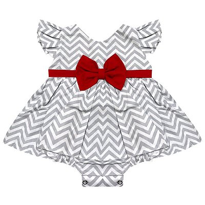 Body Bebê Feminino Manga Curta Lavínia Chevron com Laço Vermelho