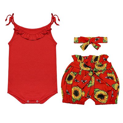 Conjunto Bebê Feminino Body com Alça e Shorts Girassol