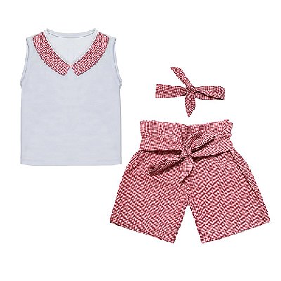 Conjunto Bebê Feminino Bata Manga Curta e Shorts Lorena