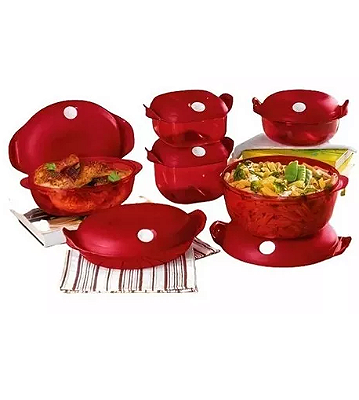 Kit Tigelas Cristal Pop Tupperware 6 peças Vermelho