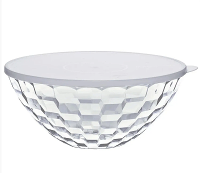 Tigela Prisma Tupperware em Policarbonato Transparente Tampa Branca 3,5 Litros
