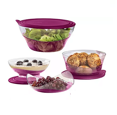 Kit Tigelas Elegância Tupperware Policarbonato Rosa 4 Peças