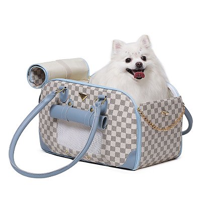 Bolsa Pet Rita Acuio Marfim Xadrez com Azul G