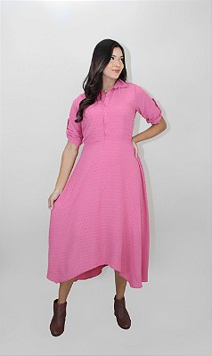 Vestido viscose pipoca botão frente