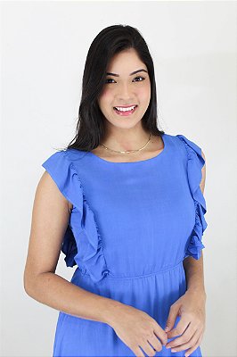 Vestido longo viscolinho lateral babado