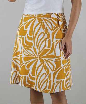 Saia linho estampado com cinto
