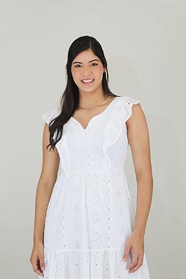 Vestido layse babado frente e saia