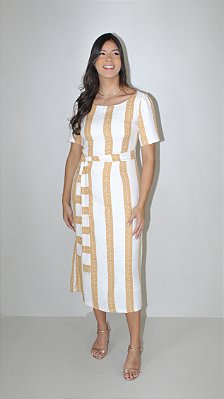 Vestido básico viscose natural estampada