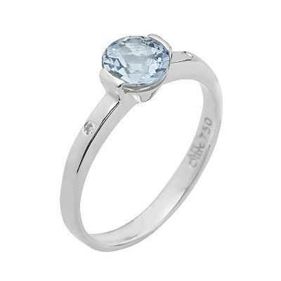 Anel de Água Marinha e Ouro Branco 18k (A9049)